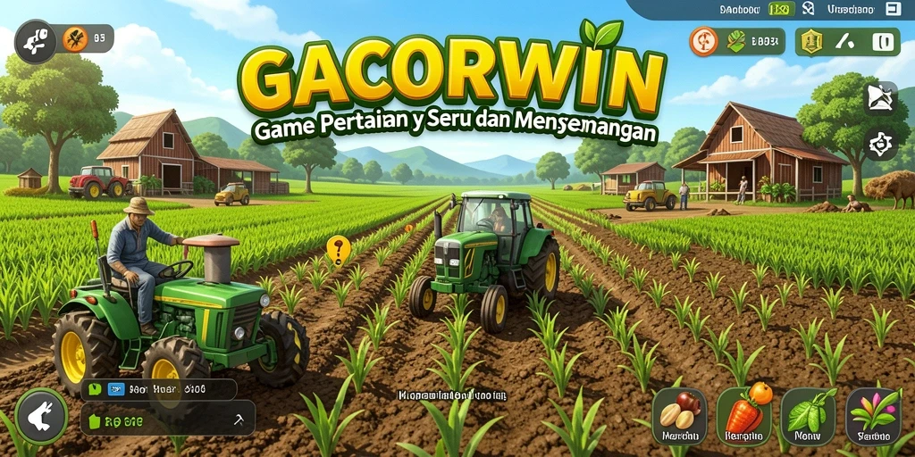 Screenshot gameplay GACORWIN menampilkan lahan pertanian yang rimbun dan tanaman yang subur.