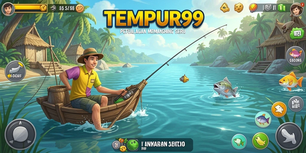 Tampilan gameplay seru dalam TEMPUR99 dengan aksi memancing yang memukau.